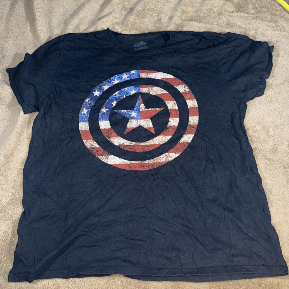 Official Marvel Avengers Captain America American Flag‎ Shield Shirt Sz XL Black